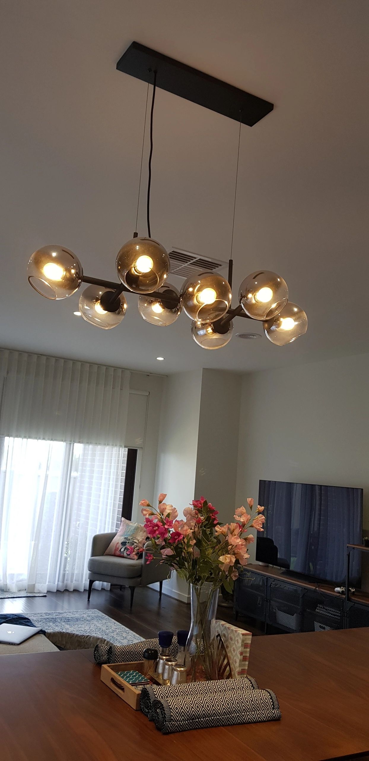 Globe pendant chandelier close-up